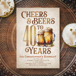 Invitation Hommes Cheers & Beers Funny 40e anniversaire<br><div class="desc">Célébrez le grand 4-0 avec style et humour avec ce design vintage d'anniversaire de bière. La typographie dorée est élégante et évoque un verre de bière cool, lui conférant une atmosphère rétro vintage classique. Parfait pour l'homme (ou la femme !) dans votre vie qui aime leurs lagers, les bières et...</div>