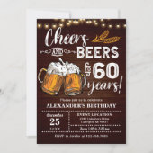 Invitation Hommes Cheers & Beers Funny 60e anniversaire (Devant)