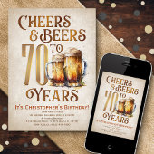 Invitation Hommes Cheers & Beers Funny 70e anniversaire