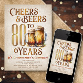 Invitation Hommes Cheers & Beers Funny 80e anniversaire