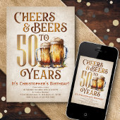 Invitation Hommes Cheers & Bières Funny 50e anniversaire