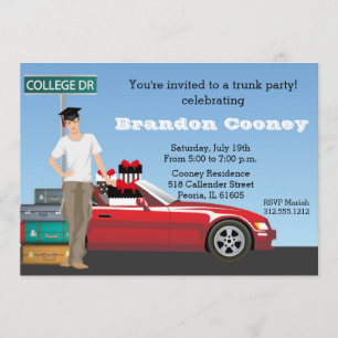 Invitation Hommes College Trunk Party Graduation Départ
