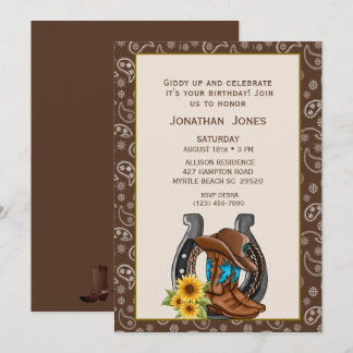 Invitation Hommes Cowboy Boots Horseshoe Anniversaire Invitat