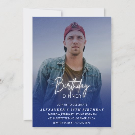 Invitation Hommes Diner Photo Marine bleu 38e anniversaire (Devant)