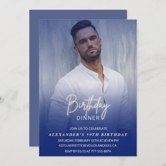Invitation Hommes Diner Photo Marine bleu 59e anniversaire (Devant / Derrière)