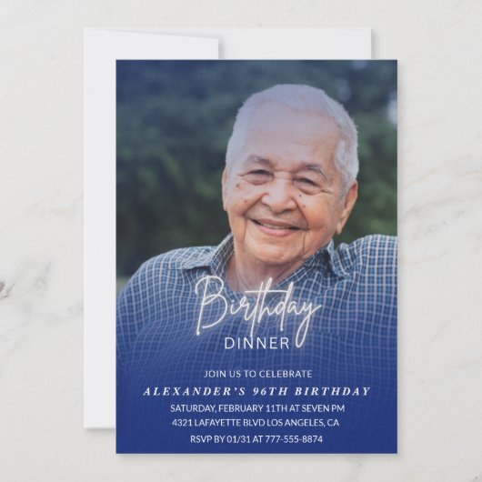 Invitation Hommes Diner Photo Marine bleu 96e anniversaire (Devant)
