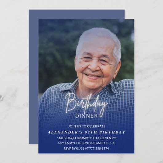 Invitation Hommes Diner Photo Marine bleu 97e anniversaire (Devant / Derrière)