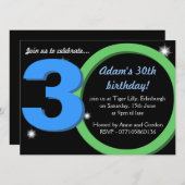Invitation Hommes fête d'anniversaire 30ème vert/bleu (Devant / Derrière)