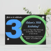 Invitation Hommes fête d'anniversaire 30ème vert/bleu (Debout devant)