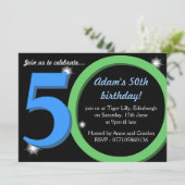 Invitation Hommes fête d'anniversaire vert/bleu ciquantième (Debout devant)