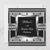 Invitation Hommes Noir Argent Fête Anniversaire Métal Studs L (Devant)