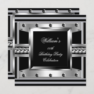 Invitation Hommes Noir Argent Fête Anniversaire Métal Studs L