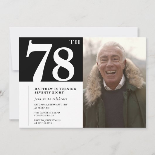 Invitation Hommes noir et blanc 78e anniversaire (Devant)