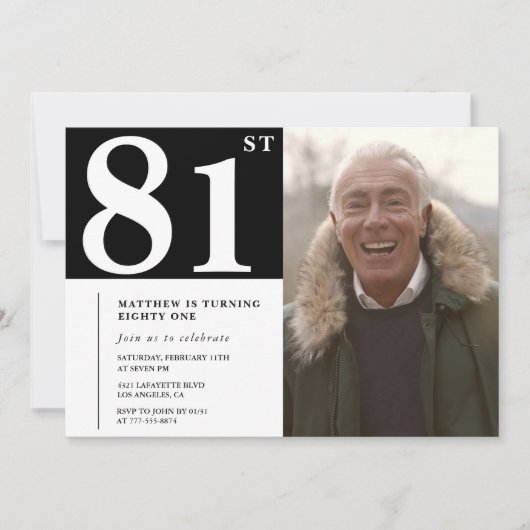 Invitation Hommes noir et blanc 81e anniversaire (Devant)