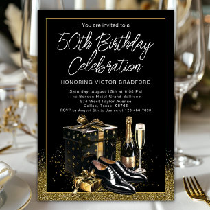 Invitation Hommes Noir Or Sophistiqué Haut Niveau Anniversair