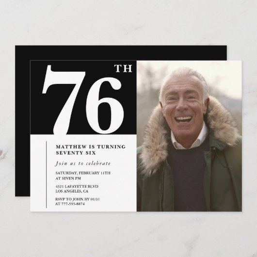 Invitation Hommes noirs et blancs 76e anniversaire (Devant / Derrière)