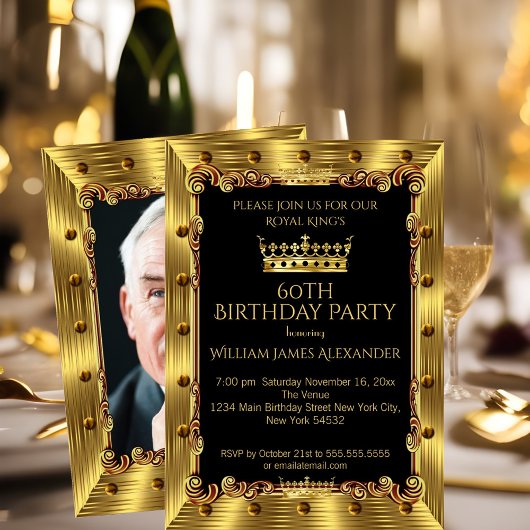 Invitation Hommes Photo 60e fête d'anniversaire King Crown Go