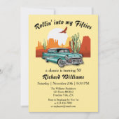 Invitation Hommes Retro Classic Blue Car Desert 50e anniversa (Devant)