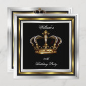 Invitation Hommes's Elegant Black Silver Birthday Crown (Devant / Derrière)