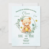 Invitation Honey Bear Cute Green Boy 1er anniversaire (Devant)