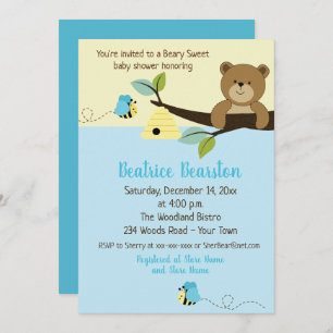 Invitation Honey Bear et Boy Bumble Bee Baby shower Invitatio