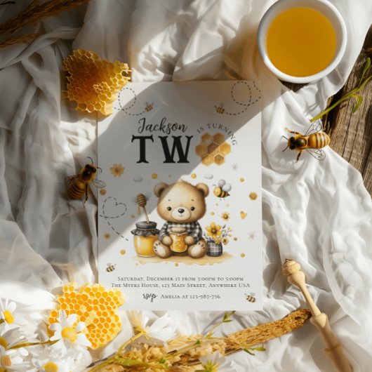 Invitation Honey Bee 2e anniversaire Ours fête d'anniversaire