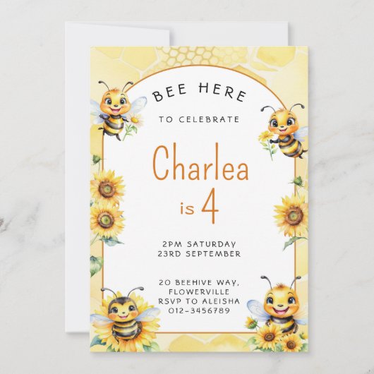 Invitation Honey Bee 4e anniversaire (Devant)
