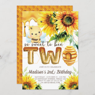 Invitation Honey Bee Anniversaire Sunflower mignonne 2e Anniv