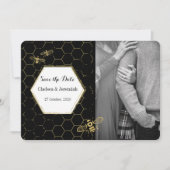 Invitation Honey Bee Black Gold Photo personnalisée Enregistr (Devant)