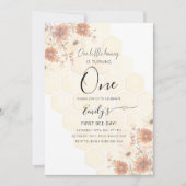 Invitation Honey Bee Boho Fleur sauvage Premier anniversaire (Devant)