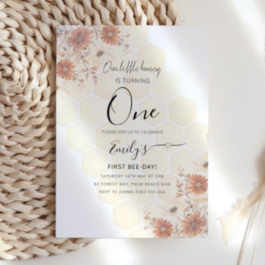Invitation Honey Bee Boho Fleur sauvage Premier anniversaire