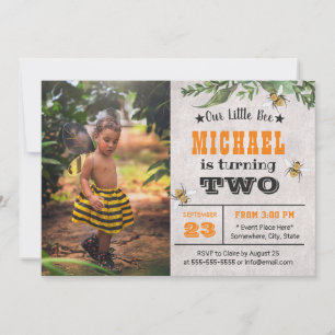Invitation Honey Bee Cute Boy Photo Anniversaire Party