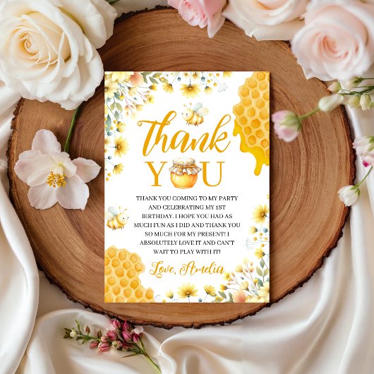 Invitation Honey Bee First Birthday Thank You Card