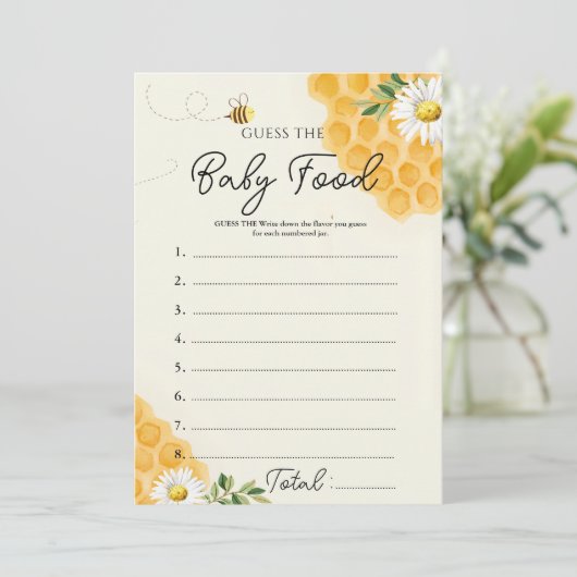 Invitation Honey Bee Guess the Baby Food Game Card (Debout devant)