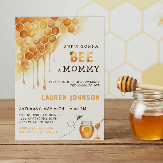 Invitation Honey Bee Honeycomb Watercolor Baby Shower