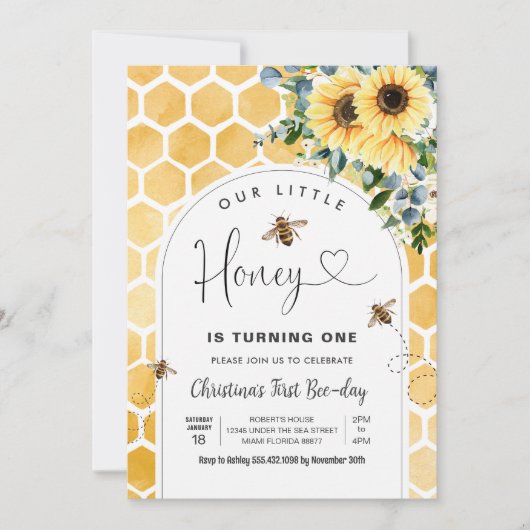 Invitation Honey Bee Premier anniversaire (Devant)