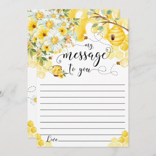 Invitation Honey Bees Yellow Floral Time Capsule Message Card (Devant / Derrière)