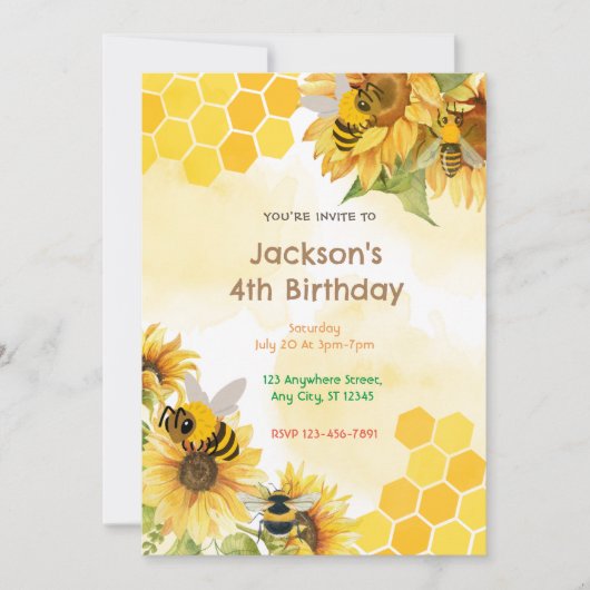 Invitation Honey Comb Bees fête d'anniversaire (Devant)