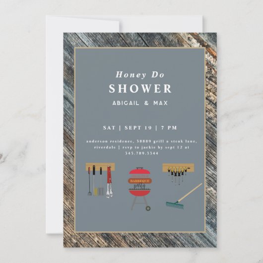 Invitation Honey Do BBQ Dusty Blue Couples Wedding shower (Devant)