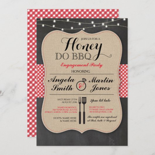 Invitation Honey Do BBQ Engagement Party I DO douche Invitati (Devant / Derrière)