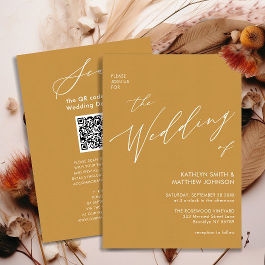 Invitation Honey Gold QR Code Tout en un Mariage moderne