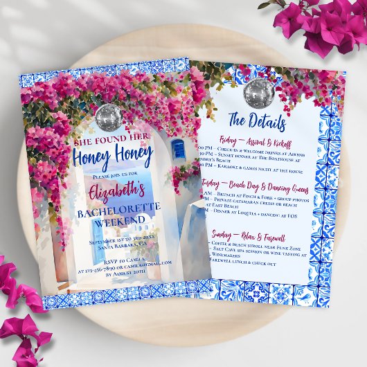 Invitation Honey Honey Floral Bachelorette Party Itinerary