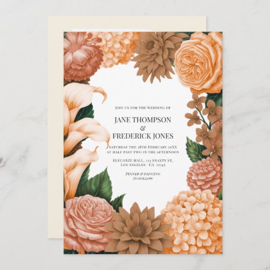 Invitation Honey Rose, Apricot Fleur & Toffee Bloom Wedding (Devant / Derrière)