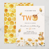 Invitation Honey Teddy Bear 2e Jour de l'abeille Anniversaire (Devant / Derrière)