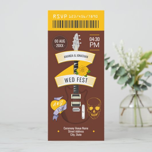 Invitation Honey Whiskey Rock ’n’ Roll Wedding Ticket (Debout devant)