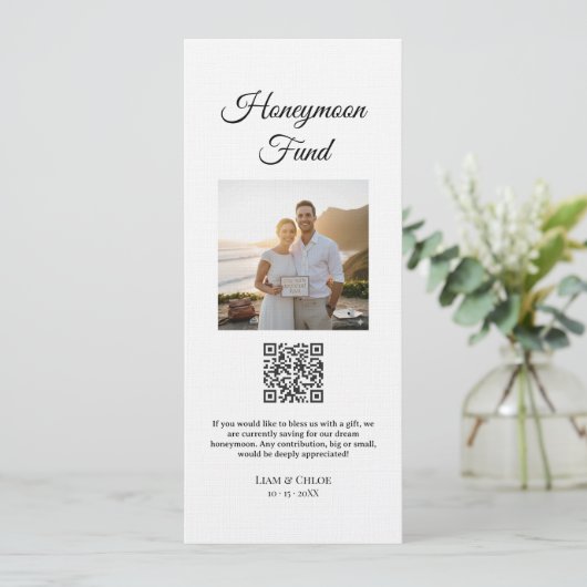 Invitation Honeymoon Fund QR Code Sign Wedding Honeymoon (Debout devant)