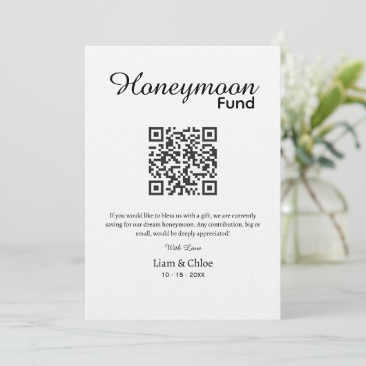 Invitation Honeymoon Fund QR Code Sign, Wedding Honeymoon In (Debout devant)