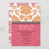 Invitation Honeysuckle et Coral Mariage damassé (Devant / Derrière)