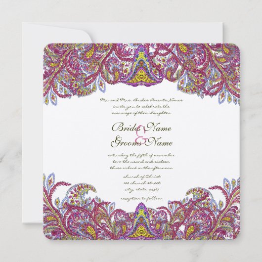 Invitation Honeysuckle Pink Peacock Paisley Mariage Invitatio (Devant)