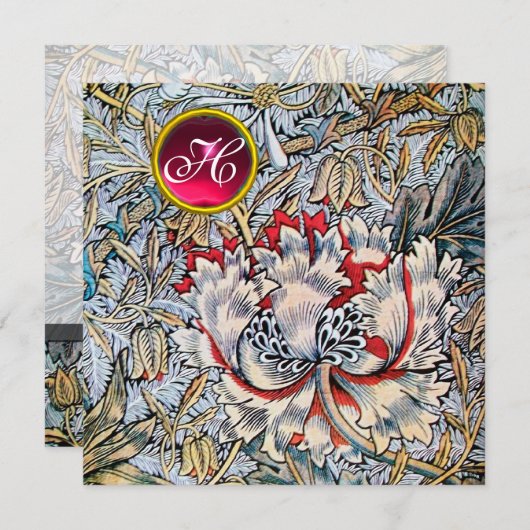 Invitation HONEYSUCKLE Rouge rubis Monogramme Or Metallic (Devant / Derrière)